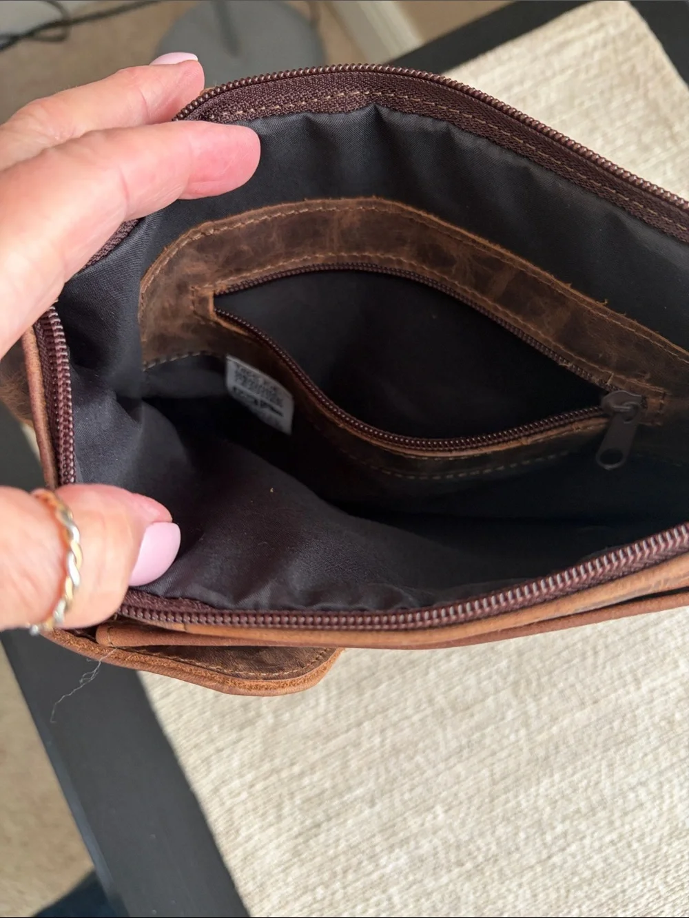 Men's Brown Leather Messenger Sling Bag with Front Pocket NWOT